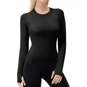 Pack Women's Compression Shirts Long Sleeve Seamless Workout Tops with Thumb Holes Dry Fit Athletic Gym Shirts