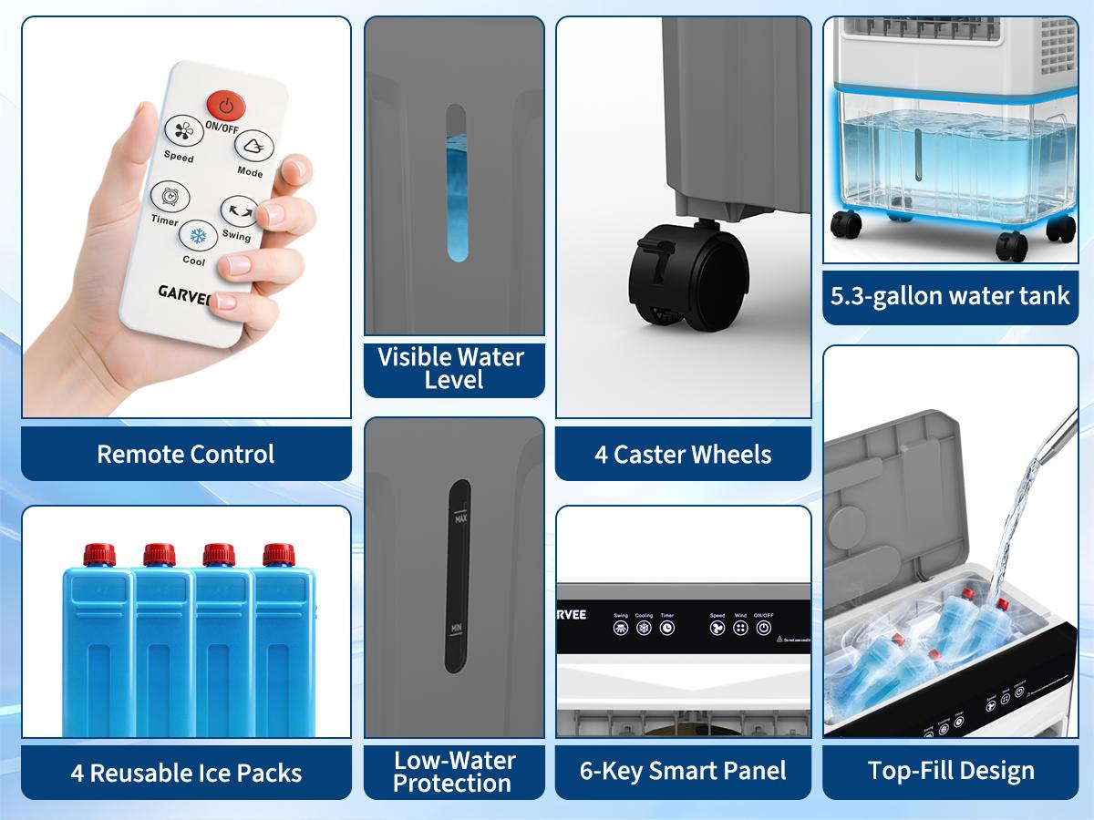 3500CFM Swamp Cooler, Evaporative Air Cooler, 120°Oscillation Air Cooler with Remote Control,Portable Air Conditioners, 24H Timer, 3 Modes & Wind Speeds for Outdoor Indoor Use, 11.6 Gallon