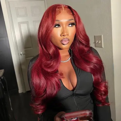 99J Burgundy Lace Frontal Wig 180% Density Body Wave Lace Front Wig 13x6 HD Transparent Lace Front Wig Human Hair Pre Plucked 99j Colored Wig for Women
