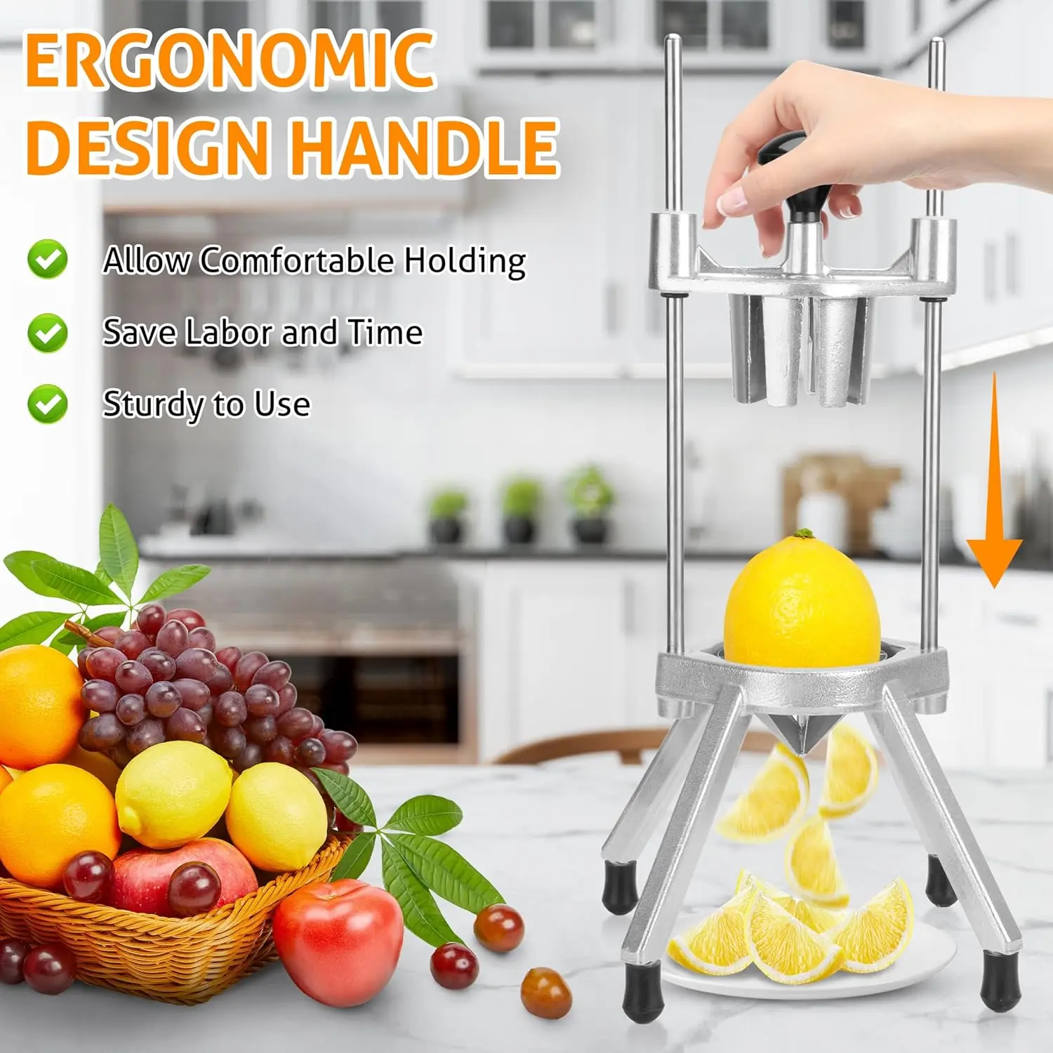 8-Segment Commercial Fruit Vegetable Slicer - Easy-to-Cut Stainless Steel Blade Kitchen Fruit Utensil for Bars, Restaurants
