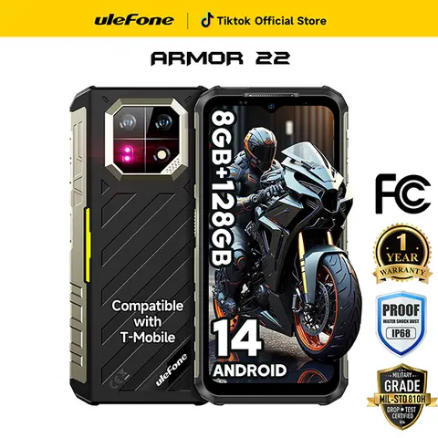 Ulefone Armor 22 Rugged Smartphone Unlocked, Android 16 OS, 64MP + 64MP, Helio G96 16GB RAM 128GB ROM, 6.58”FHD+ 120Hz Screen, 33W Charging 6600mAh Battery, IP68/IP69K Waterproof Phone, NFC/IR Blaster