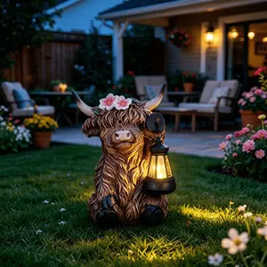 Solar Powered Highland Cow Outdoor Lamp Statue, Garden Villa Decor Sculpture, Halloween Decoration, Ideal Gift for Women