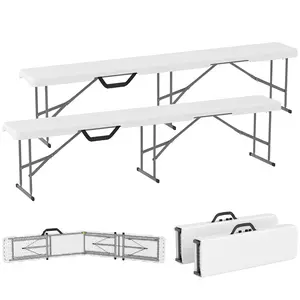Folding Bench Set 2 Pack 6 ft Portable Folding Benches For Camping Or Picnic Each Holds 529 Lbs With Carrying Handle And Safety Lock