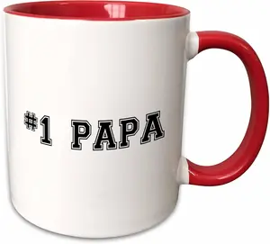 3dRose #1 Papa - Number One Papa - for great and best dads - black college font text - good for Fathers Day 15oz Two-Tone Red Mug
