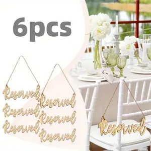 6pcs Elegant Wooden "Reserved Seating" Signs with Hemp Rope | Rustic Wedding & Restaurant Seat Reservation Tags, Natural Wood Finish, Easy-to-Hang Elegance for Events & Parties, Summer Party Accessory