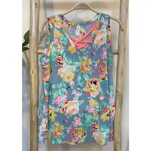 Grey & Yellow Criss-Cross V-Neck Tank  - LAST ONES FINAL SALE