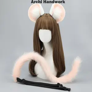 Archi Handwork Mouse Ears Headband Fluffy Tail Set Furry Headwear Animal Fursuit Orc Cosplay Performance Props