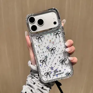 Luxury Bow Tie Glitter Clear Phone Case for iPhone 17 16 15 14 13 12 11 Anti-Drop Protective Cover