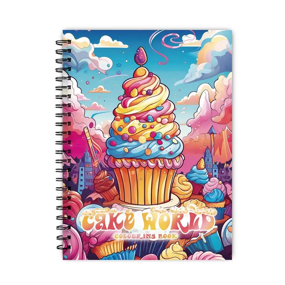 Cartoon Cake Pattern Coloring Book, 1 Count 30 Pages Spiral Bound Coloring Book, Stress Relief Art Drawing Supplies for Adults (Accessories Not Includ