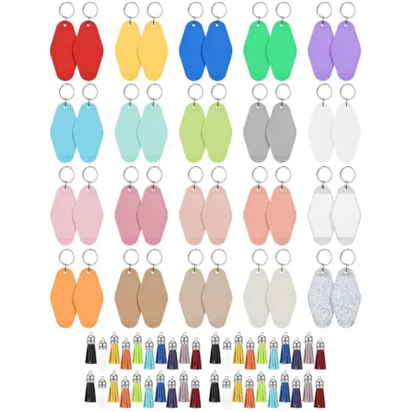 40PCS Hotel Keychain Blank with Key Rings and 40pcs Tassels, 20 Colors Motel Key Chains for DIY Keychains ﻿