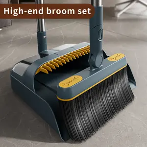 Broom and Dustpan Set, Long Handle & 180 Degree Rotating Broom, Easy Clean Comb Design, Ideal for Indoor Outdoor Garden Home Kitchen Office Lobby