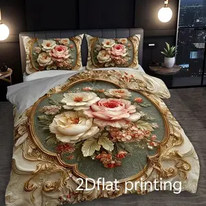 European Vintage Baroque Rose Floral Bedding Set, Soft Comfortable Fabric, Zipper Design, Perfect for Bedroom
