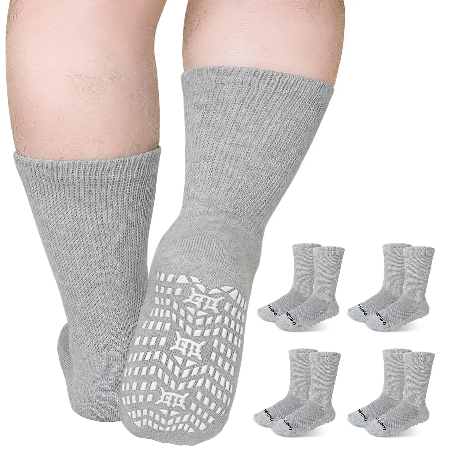 ARTFASION Soft Cotton Diabetic  for Men Women, Non-Binding Loose Fit Crew  with Cushioned Terry Sole and Non-Slip Grips, Seamless Toe for Swollen Feet, 4 Pairs calf Breathable Unisex Ankle Socks plantar fasciitis