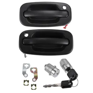 No.15298924 Exterior Front Door Handle with Door Lock Cylinder W/ Keys for Chevy Silverado Avalanche for GMC Sierra / Door Handle with Key Hole Cylinder Metal / 1 Set / Black