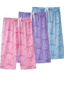 3-Pack Women's 7/8 Sleep Pants, Butterfly Knot Print, Plus Size Floral Summer Pajama Shorts, Loose Fit Casual Home Wear, Loungewear, Nightwear, Womenswear