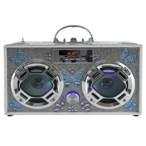 Boombox w/Bluetooth LED Light-Up Speakers Stereo Sound FM Tuner & Phone Holder