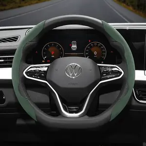 Winter Suede Anti-slip Ultra-thin Steering Wheel Cover for Volkswagen, Segmented Steering Wheel Accessory, Car accessories, All Seasons, Black, Green, Suitable for Tiguan Atlas Jetta ID.4 Taos Golf GTI/R Passat Beetle Touareg