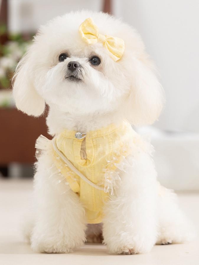 Pet Clothes Dog Cat Princess Mesh Dress sleeveless Cute Breathable With Bowknot Clip & Little Bag D00040