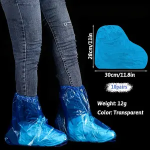 10 Pairs Blue Plastic Disposable Waterproof Shoe Covers Boot Covers for Men Women Rain Outdoor Indoors Overshoes Ideal for Cleaning