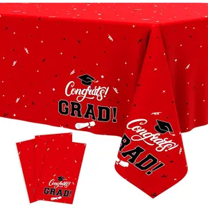 Tbsone Graduation Tablecloth 2026, 3 Pack Disposable Plastic Table Covers 54" x 108", Congrats Grad Party Supplies for College & High School Graduation (Red)