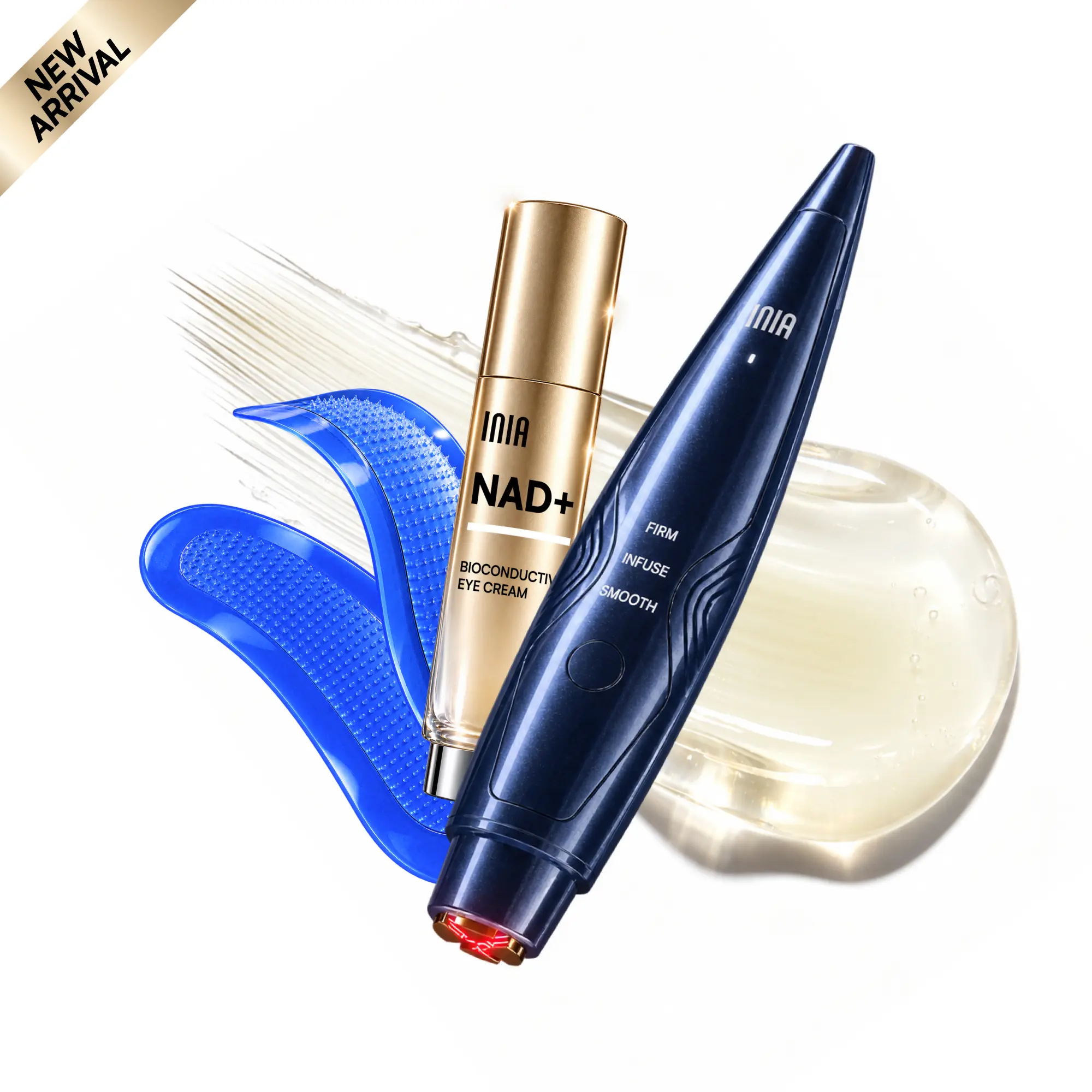 【NEW ARRIVAL】INIA LUMIN DTS Upgraded Eye Care Device for Fine Lines, Puffiness, Firmness & Tired-Looking Eyes, 3-Step Eye Care System with NAD+ Eye Cream & PDRN Microdart Eye Patches, Buy 1 Get 11