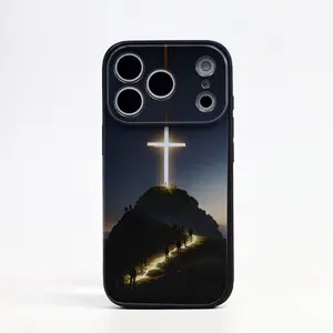 Phone case for iPhone 16 Pro Max 15 Plus 14 13  Shining Cross Christ Pattern Full Body Protection Shockproof Soft Silicone Cover