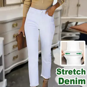Casual Frayed Hem Skinny Pants Womenswear Bottoms Button Essential Fit Formal Leg everyday pants women denim Straight Style White Overall plus size Stretch Jeans cargo pants teacher outfits work outfits women