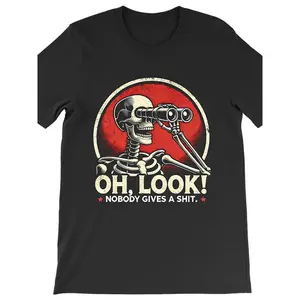 Cotton Men'S "Oh Look! Nobody Cares" Fun Pattern T-Shirt - Black Cotton, Short Sleeves, Crew Neck, Skull & Binoculars Design, Machine Washable Menswear Soft  Graphic Tees Men Gifts Ivan Cornejo Merch Graphic T-Shir Golf Gift T-Shirt For Men And Women
