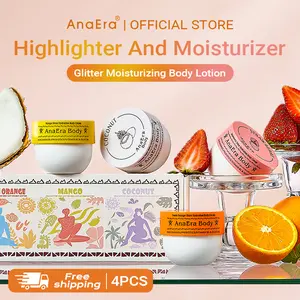 AnaEra Shine Body Butter Body Cream (Strawberry, Orange, Mango, Coconut) Sequined Sparkle Set (50mlx4) Summer Beach Daily