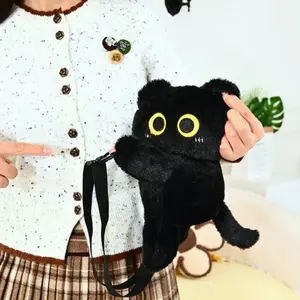 Adorable Cat Plush Crossbody Bag with Large Face Design Perfect for College Fun Everyday Accessory for Students and Cat Lovers Women's Leather Crossbody Satchel