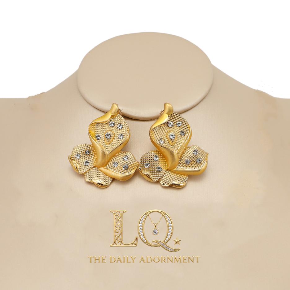 LQ 4-Piece Gold Butterfly Crystal Jewelry Set - Twisted Mesh Statement Necklace, Bracelet, Earrings & Ring - 18K Gold Plated Floral Gift for Weddings & Mother's Day LQ 4-Piece Gold Butterfly Crystal Jewelry Set - Twisted Mesh Statement Necklace, Bracelet, Earrings & Ring - 18K Gold Plated Floral Gift for Weddings & Mother's Day