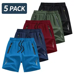 Men’s Quick Dry Athletic Shorts, 5-Pack – Elastic Waist, Drawstring, Zipper Pockets, Knee-Length