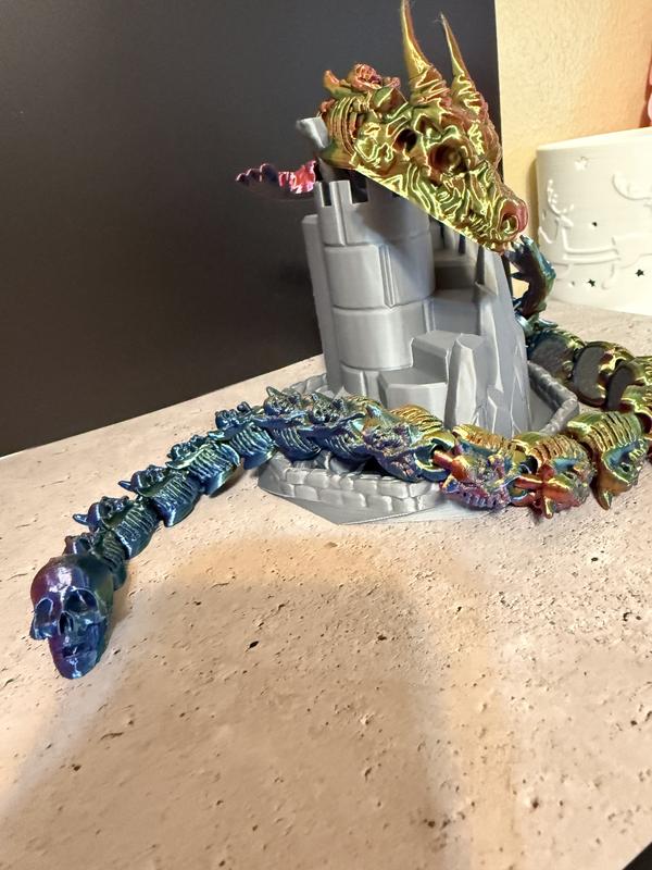 3D Printed Dragon Model Rainbow Holographic Articulated Design 25 Inches Long for Collections