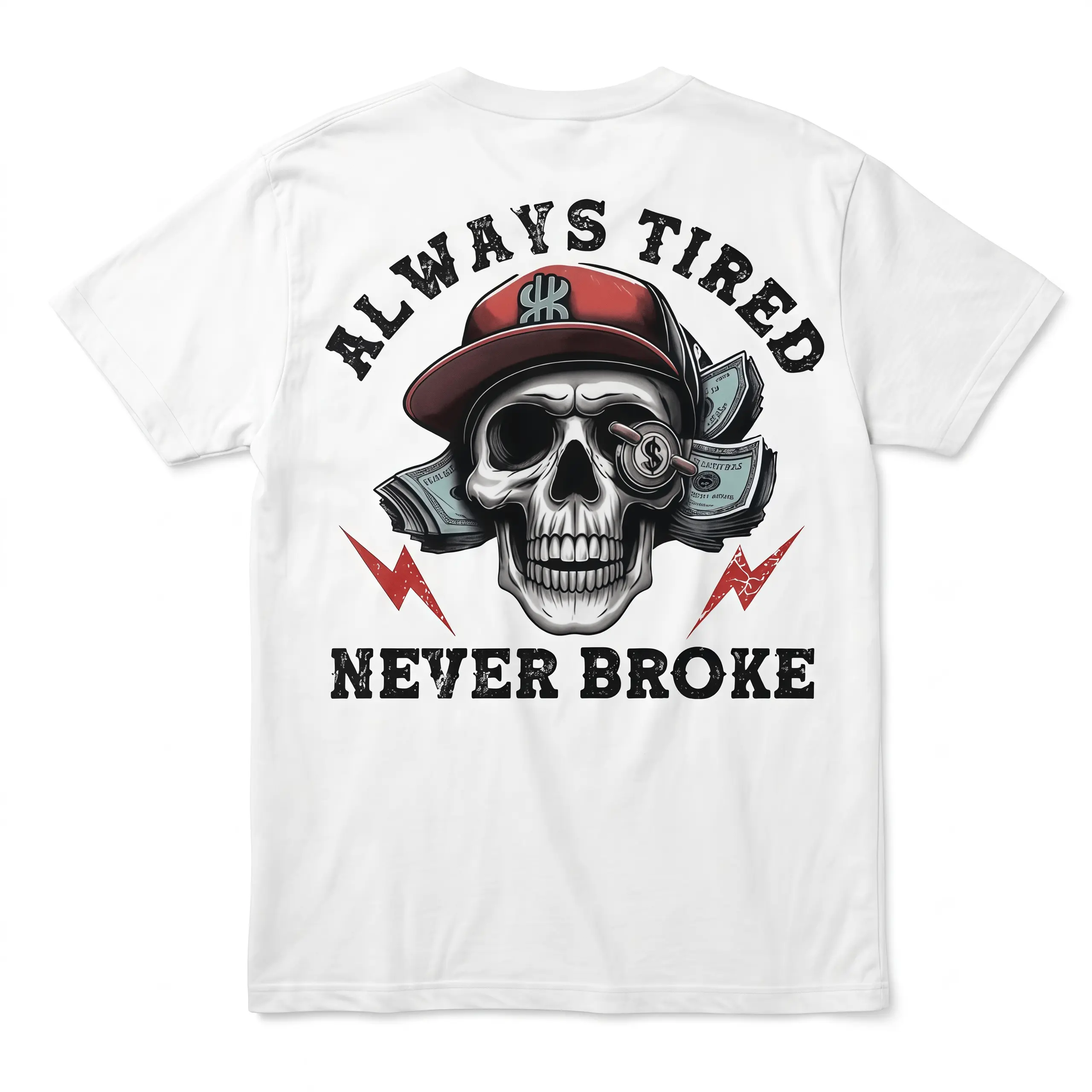 Always Tired Never Broke Print T-shirt Men's and Women's Gifts Retro summer OOTD Casual Cotton Menswear Crew Neck Graphic Print Tee Top Womenswear Streetwear Tshirt
