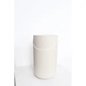 Halen Vase - Beige Decorative Vase with Ribbed Design and Matte Finish, Ideal for Home Decor