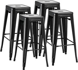 30 Inch Metal Bar Stools Set of 4, Counter Height Stools, Industrial Bar Chairs Patio Stool Stackable Stool for Kitchen/Dining Room/Indoor Outdoor(Dark Black, 30'' Backless)