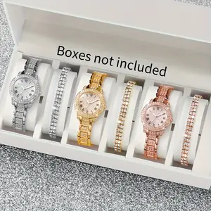 6 Pcs/set Women's Stainless Steel Quartz Watch Analog Watch Three Colors Suit with Bracelet Gift Set for Mom, Her