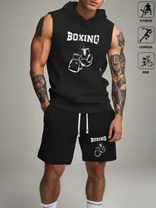Men's 'Boxing' Hooded Tank & Shorts Set – Premium Quick-Dry Fight Training Outfit, Boxing Gym Tracksuit, Graphic Boxing Theme