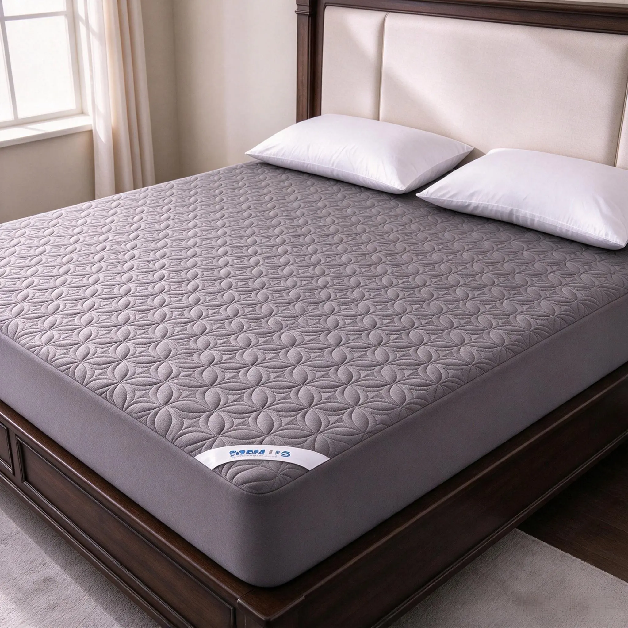 Large Copper Coin Pattern Waterproof Mattress Protector – Soft Stain-Resistant Fabric with Deep Pockets, Ideal for Bedroom, Dorm & Hotel – Home Essentials, Machine Washable (Gray) dustproof quilted