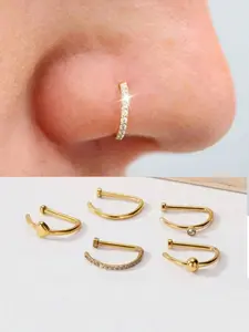 Fashion Fake Nose Rings Set, Nose Cuff, Stainless Steel D-Shaped Hoops, Non-Piercing Punk & Hip Hop Style, All Season Wearable Accessories