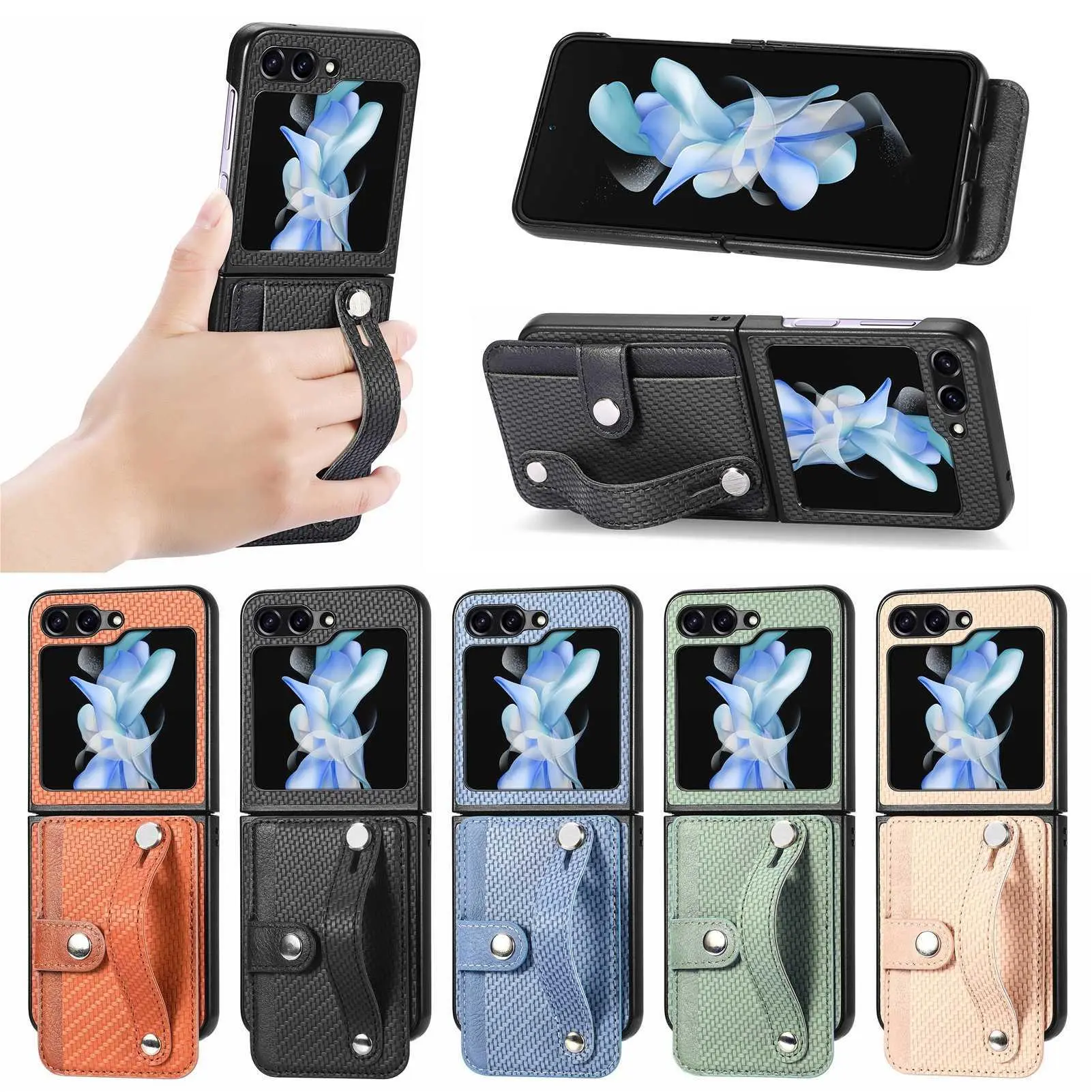 Compatible With Z Flip 8 Multifunctional Card Wallet Wrist Strap Card Slot Stand Phone Case 2-in-1 Compatible With Z Flip 6 Protective Case HNAJ13