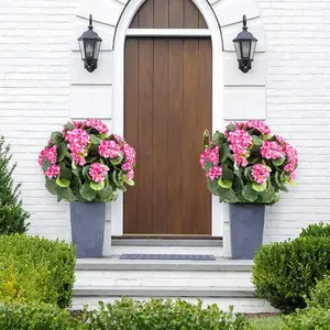 2-Pack 21in Lifelike Fake Silk Begonia Ball Topiary Plants - Fake Flowers Outdoor, Balcony Artificial Trees, Lifelike Artificial Trees with Ground Spike, Decorative Set for Home Decor, Patio Design, Gift