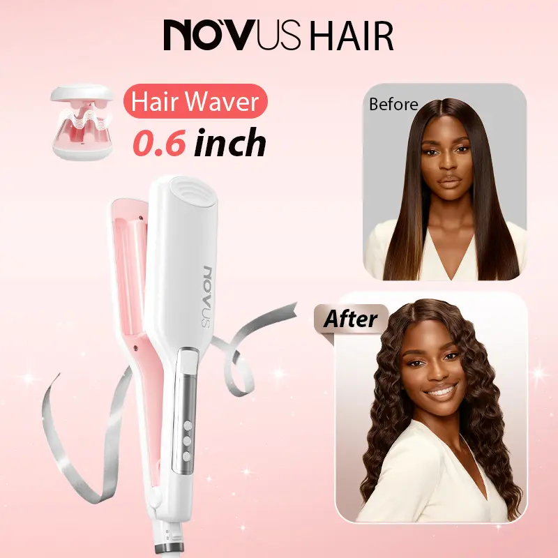 NOVUS 0.6/1.1 inch Body Wave  curling  iron , Shallow smooth wave Hair egg  roll Crimper with Hair-Type Adjustable Heat, 4-Barrel Wave Curler with Ceramic
