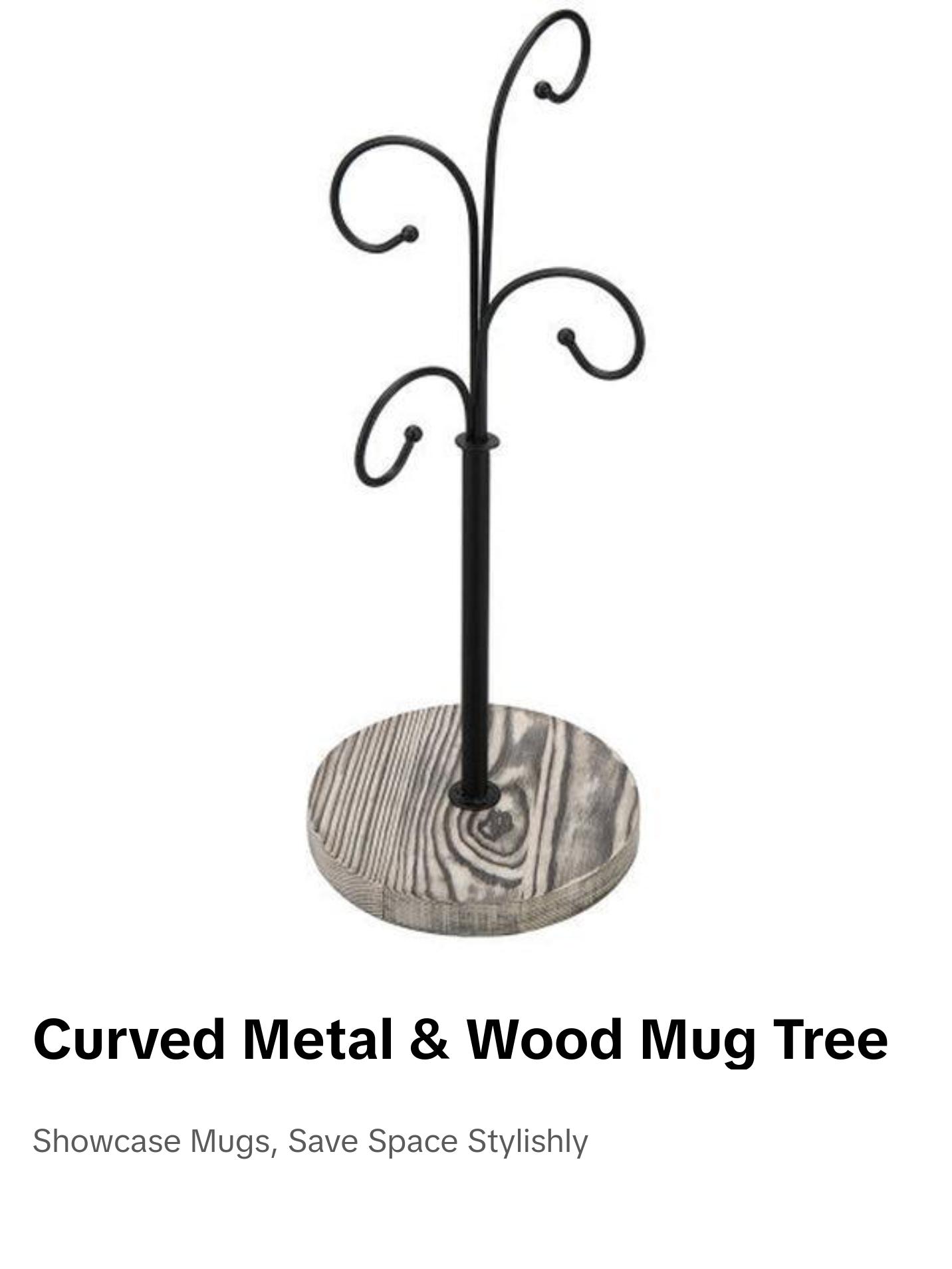 Curved Metal & Wood Coffee Mug Tree Curved Metal & Wood Coffee Mug Tree