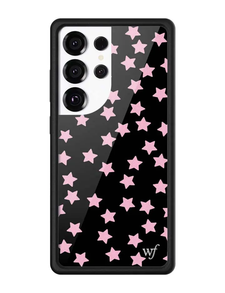 Super Cute Stars | Limited Edition Trendy Samsung Galaxy Case | Raised Protective Black Bumper | Women Owned Small Business | Dark Black Background with Pretty Pink Stars Cute Aesthetic | Safety Casing Protective | Gift for Her