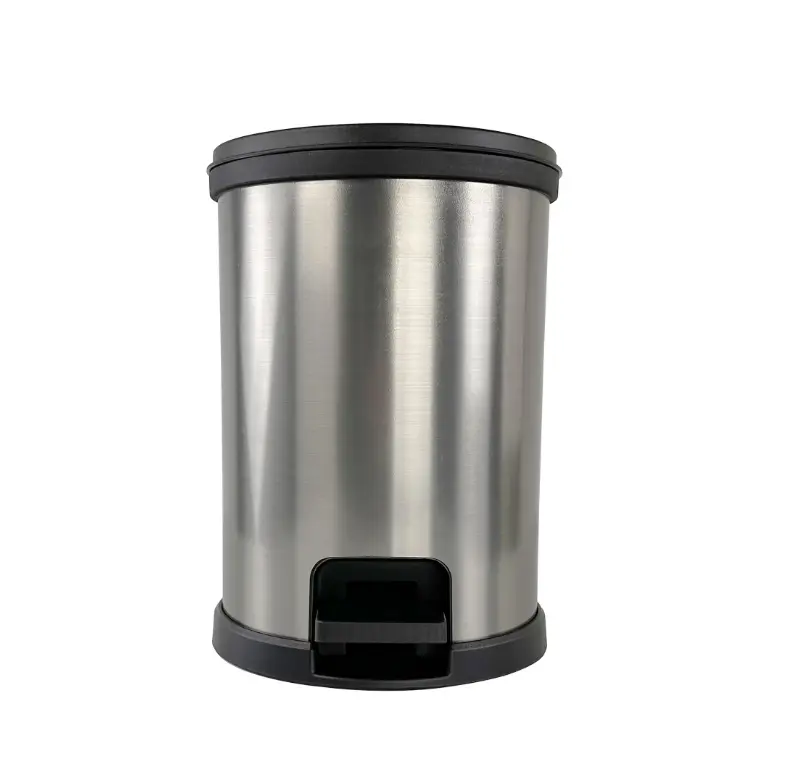 Modern Bathroom Garbage Bin with Foot Pedal 1.5 Gallon Silver Plastic Step Can with Lid for Hygienic Use