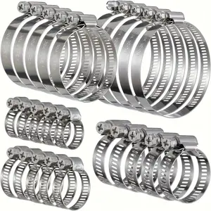 Adjustable Stainless Steel Hose Clamps Set, 5 Pieces, Sizes 1/4" to 1-1/8", Ideal for Car Pipe Repair, Water Connection, Garden Use