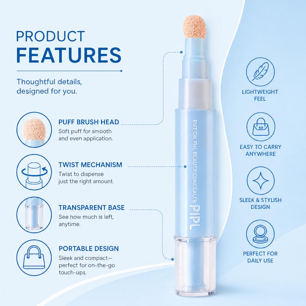 Concealer Moisturizing Stick - cover acne, shape nose, nourish skin, lasting for 24 hours, Korean powder foundation make-up, create flawless skin color.
