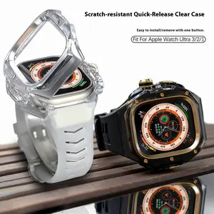 Compatible with Apple Watch Strap & Case iWatch Ultra 3 2 1 Scratch resistant transparent metal case, 49mm,Adjustable,Silicone,Apple,Watch,Case,Setfashion smart watch bandstylish straApple Watch Bandp Wearable