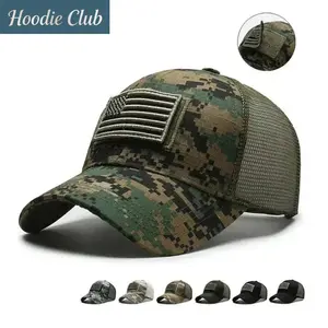 Men's Tactical Camo Mesh Baseball Cap Adjustable Velcro Sun Hat Breathable Lightweight Outdoor Cap with Patch for Hiking Fishing Camping Sports Daily Wear Summer Travel Streetwear Unisex Army Style Cap